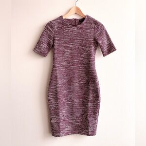 Burgundy Marled Fitted Midi Dress